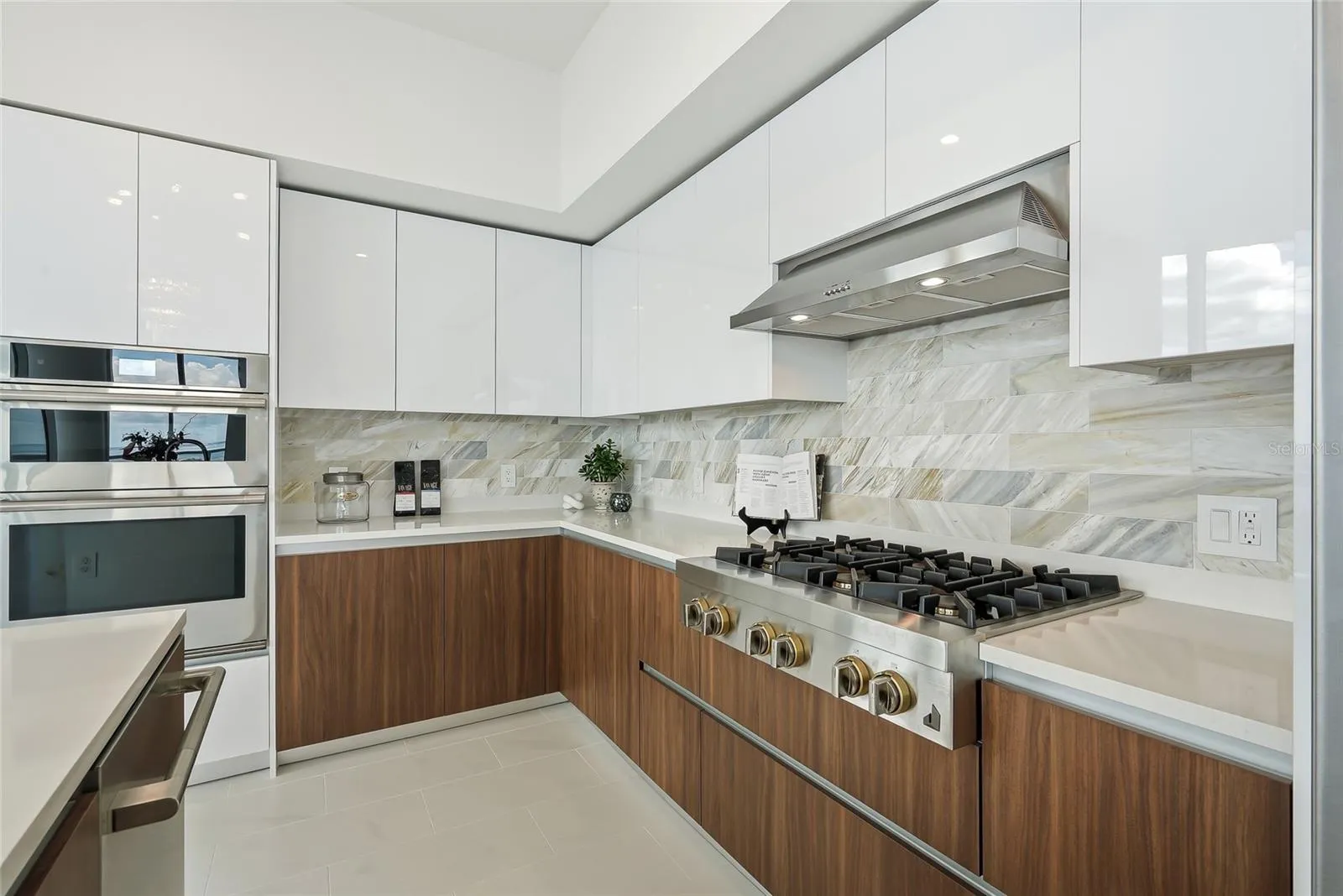 Marble backsplash.