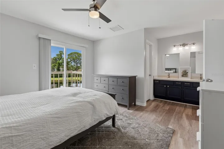 Primary bedroom with pond views