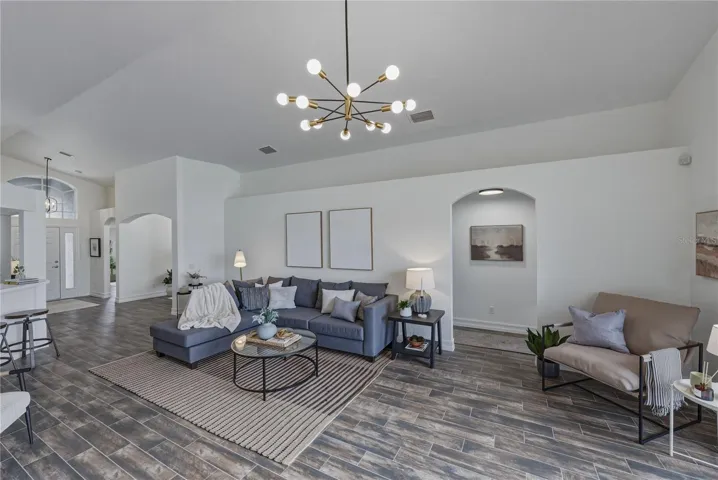 Family Room has versatile layout for multiple furniture layouts