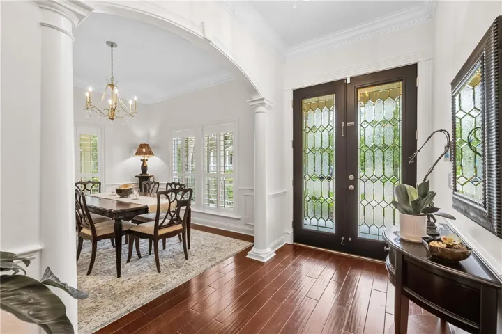 Elegant double door entry and trimmed out
