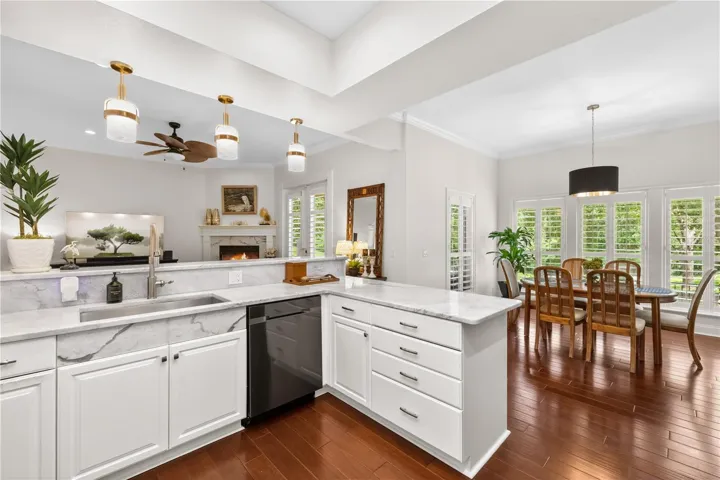 Kitchen open to breakfast nook and gathering room
