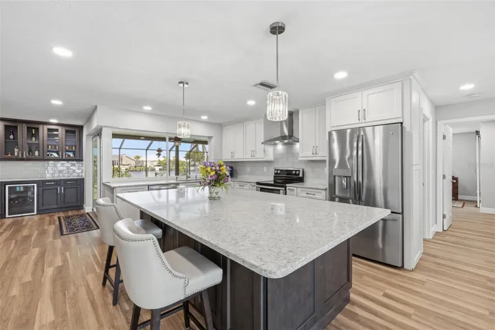 The Kitchen was upgraded with decorative Ends on every end as you can see! Pendent Lights offer subdued lighting as well!  Not Pictured are the under counter lights that connect to wifi, with all colors and features!