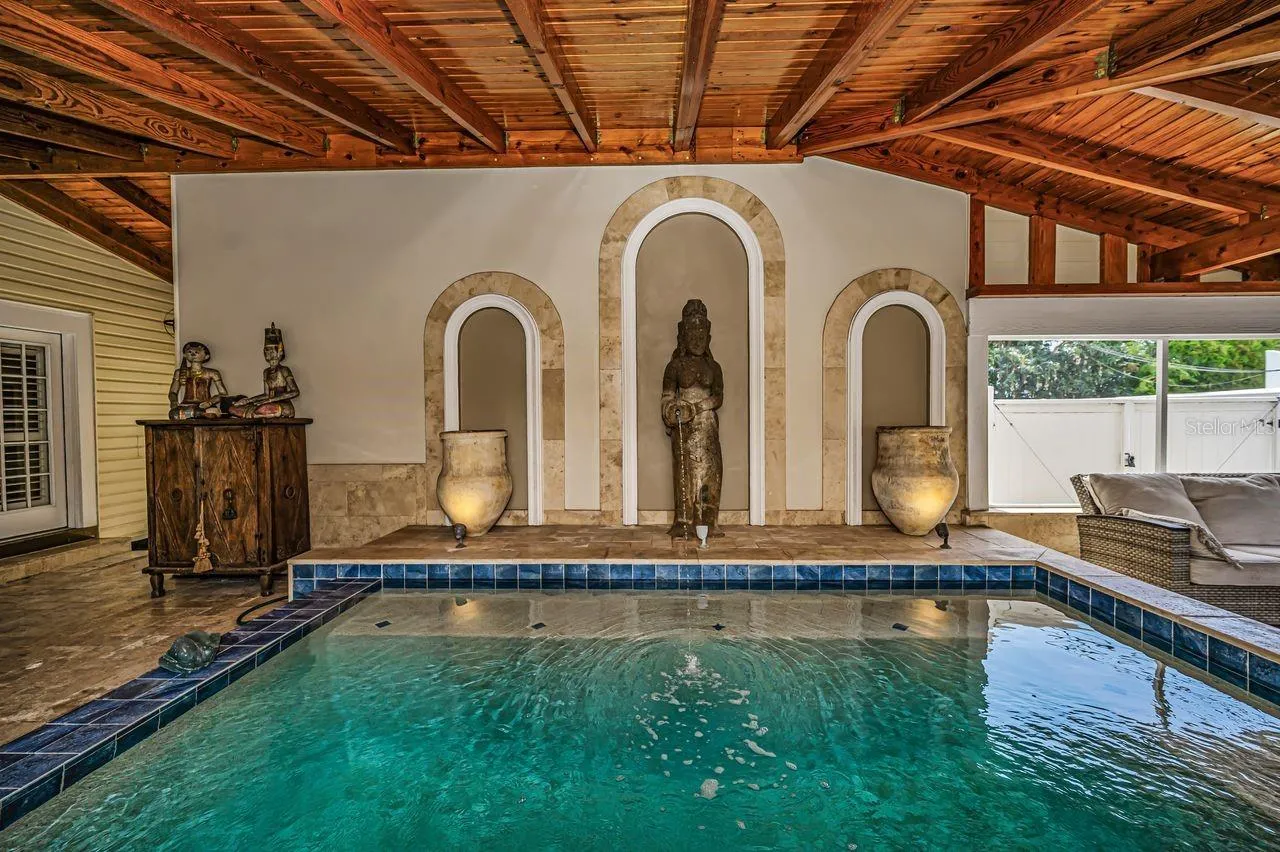 Heated salt-water with fountain. the kind of feature that instantly transforms a home into a private resort.