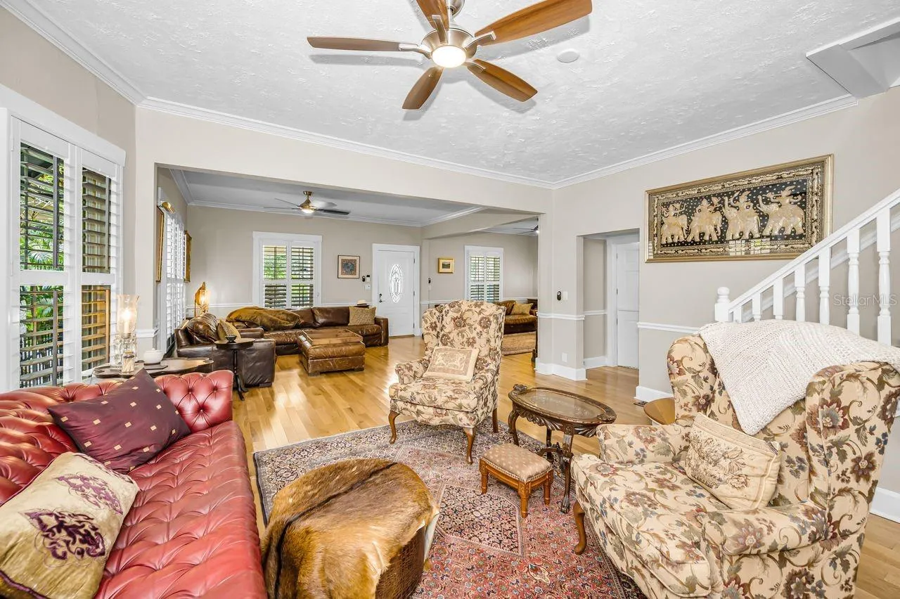 A great room with a wood-burning fireplace — warm, inviting, and full of character.