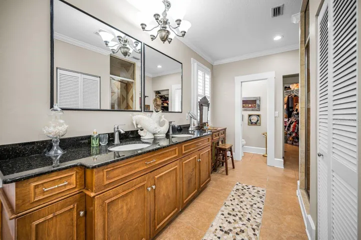Primary bath with double sinks.