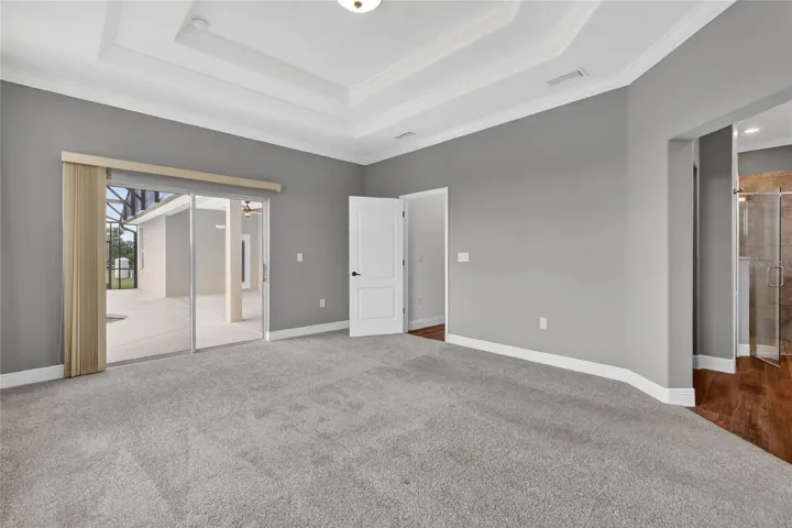 Primary suite with tray ceiling feature ~