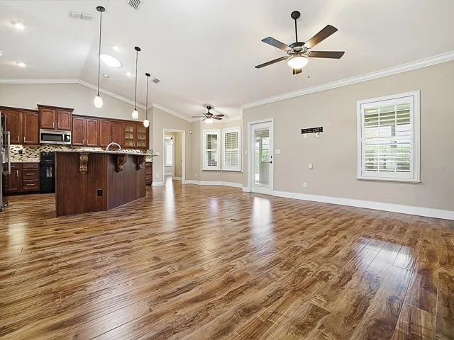 Multiple Fans and Plantation Shutters
