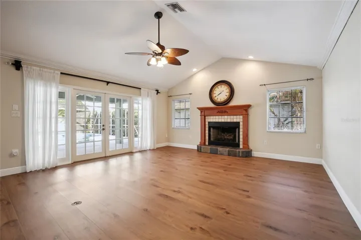 Family room with fireplace