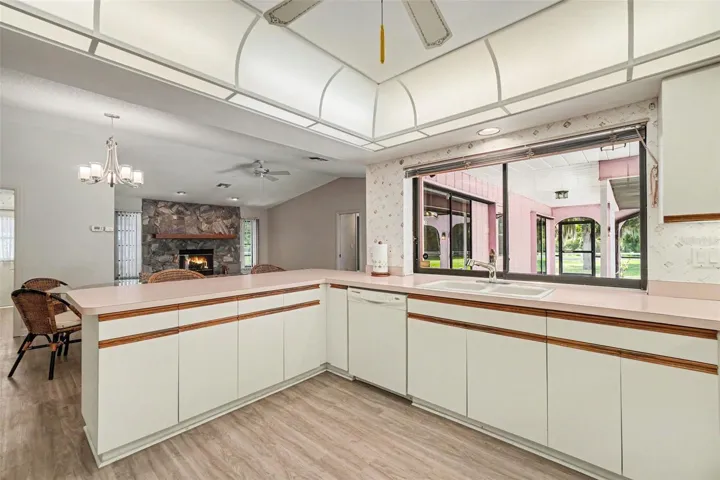 Kitchen overlooking the living and entertainment area