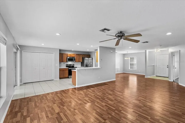View from Family Room to open kitchen