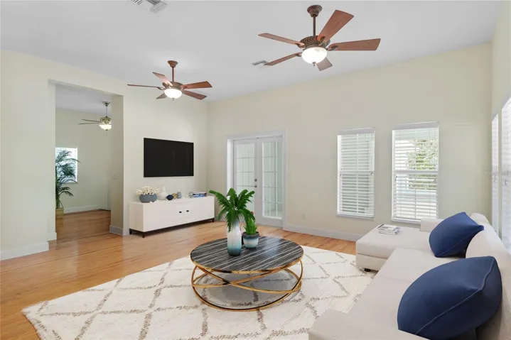 Virtually staged photo showing spacious Family Room