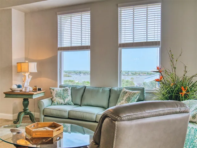 Living Room with view of the Marina through the front window