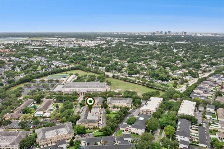 Condo building and view towards downtown Orlando.