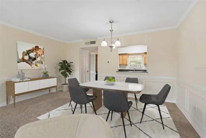 Virtually staged dining area