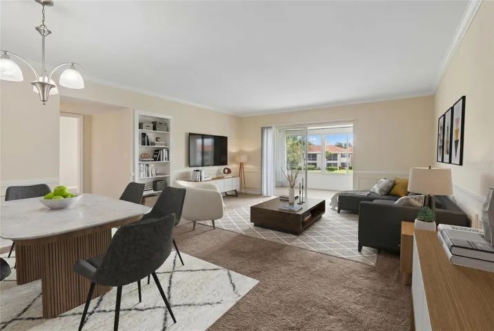 virtually staged living and dining area