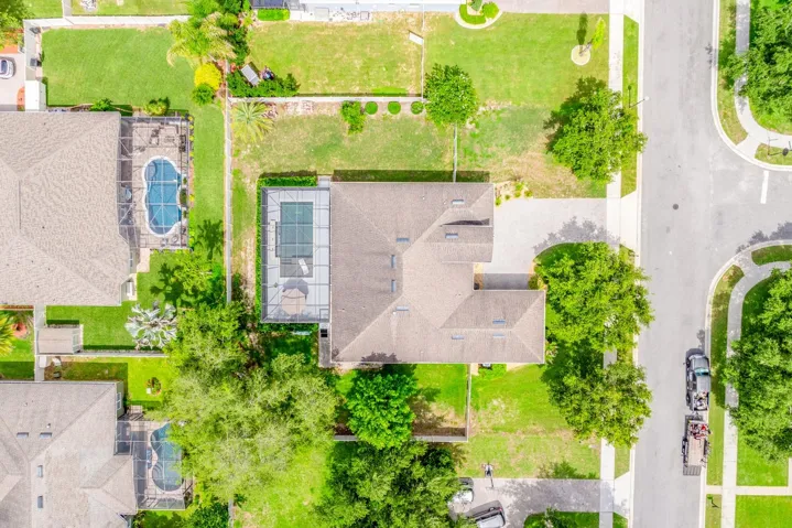 Aerial view of the back of the home