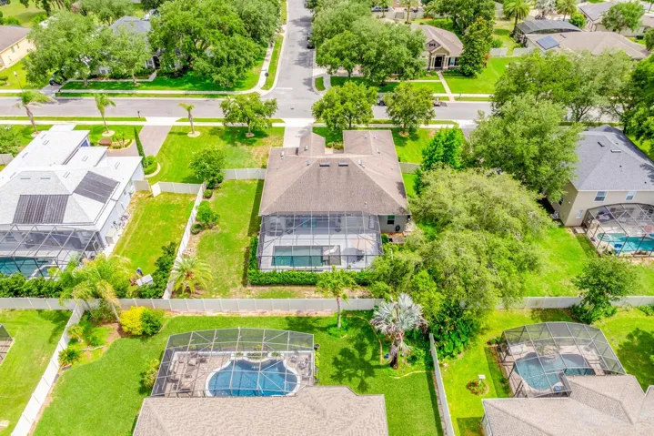 Aerial view of the back of the home