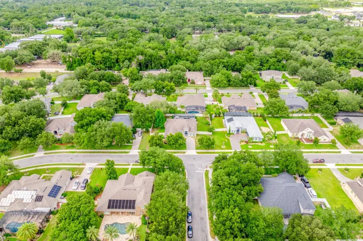 Aerial view of the front of the home