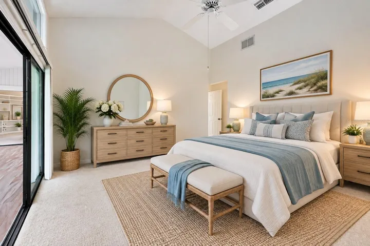 Virtually staged primary bedroom.