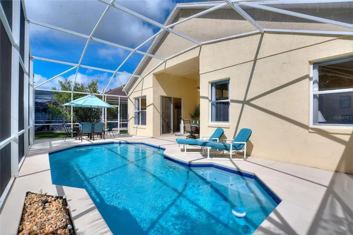 Pool view to covered patio