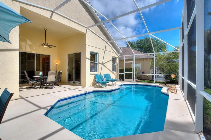 Pool view to covered patio