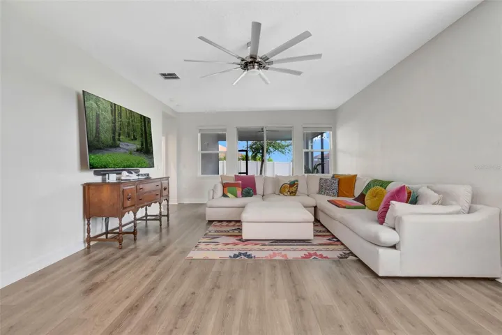 Light and bright family room.