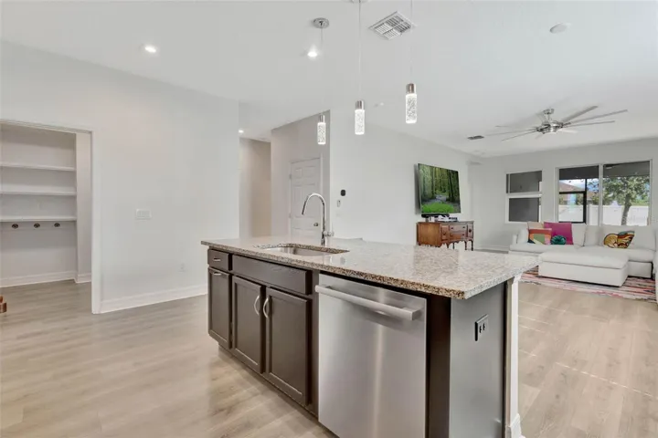 Kitchen Island with view to dining and family room.