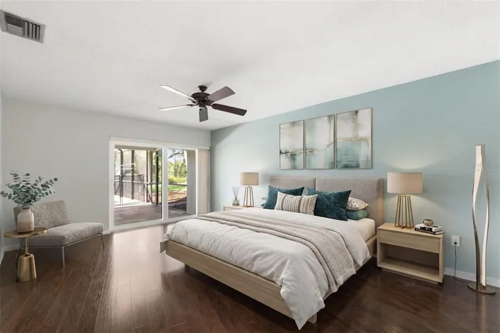 Virtually staged primary bedroom