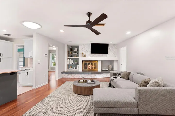 Virtually staged family room/great room