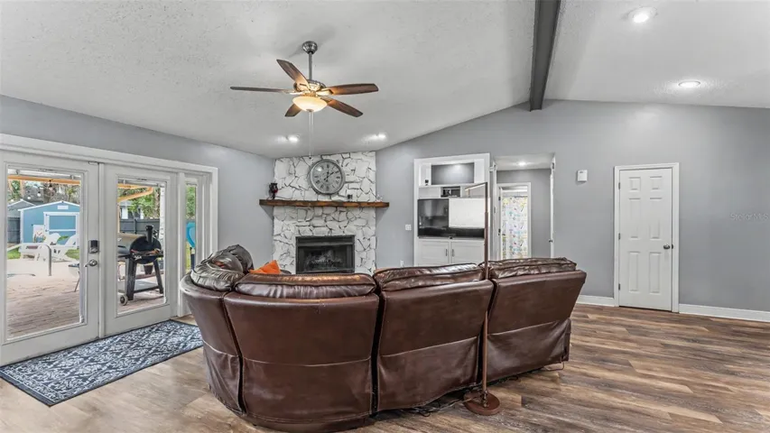 Living Room with French Doors out to Pool Area