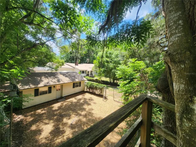 View of guest house and main house in the background from the tree house