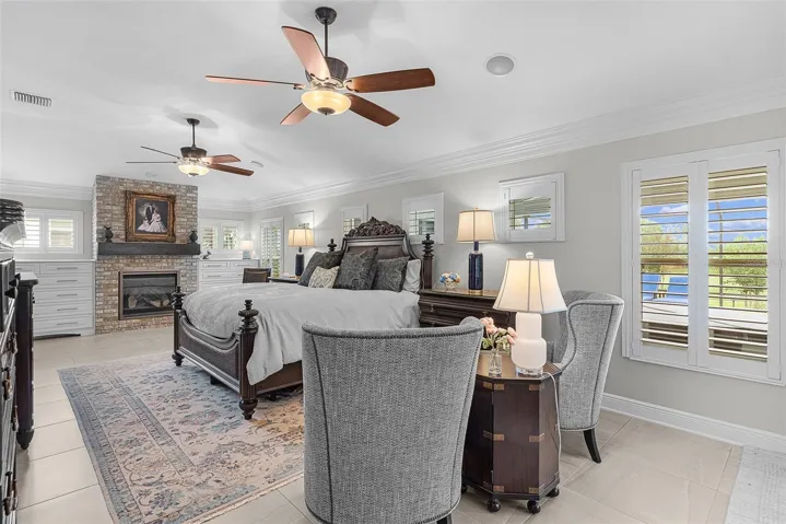 Primary bedroom, extended across with gas fireplace