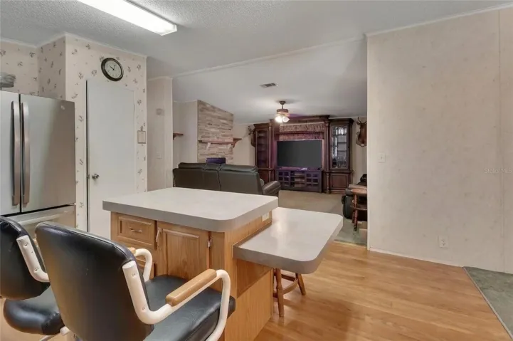 kitchen island, view of family room