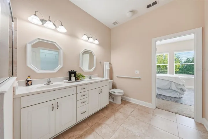 Primary ensuite with dual sink vanity