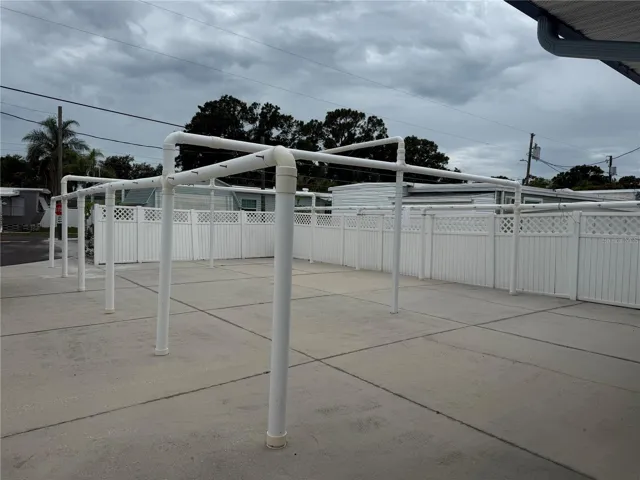 Clotheslines outside community laundry room