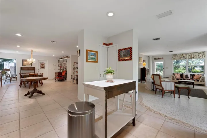 Kitchen, living room, dining room