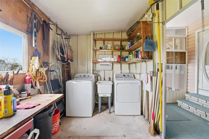 Shed with laundry and workbench