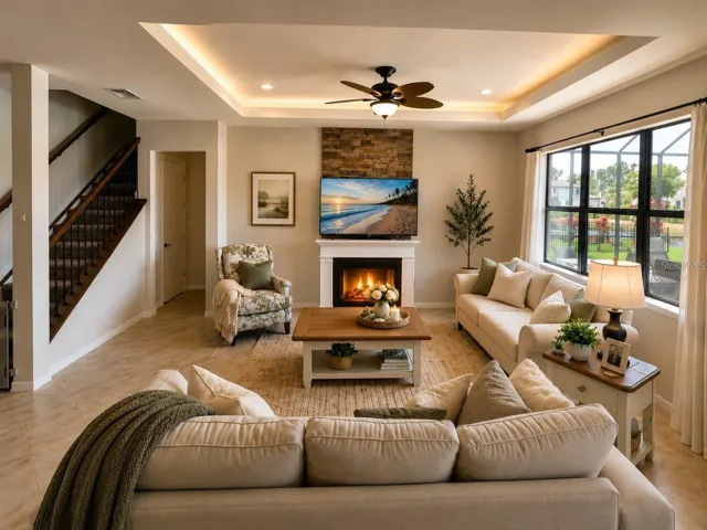 Amazing Living room with tv and electric fireplace