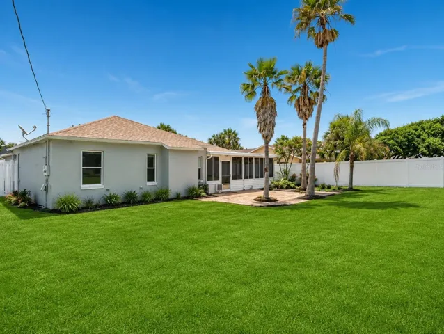 Backyard view - The grass color has been enhanced due to drought