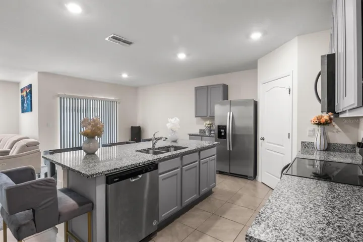 Love the granite and grey cabinets