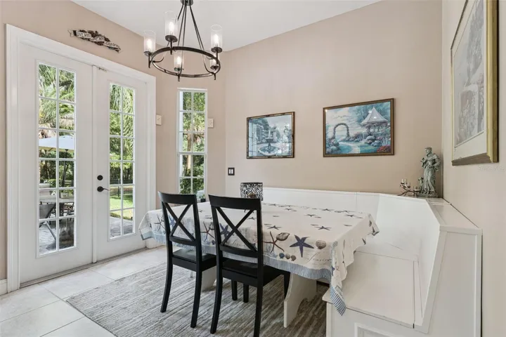 What a cozy spot for a morning meal, plus you get a view of the beautiful backyard