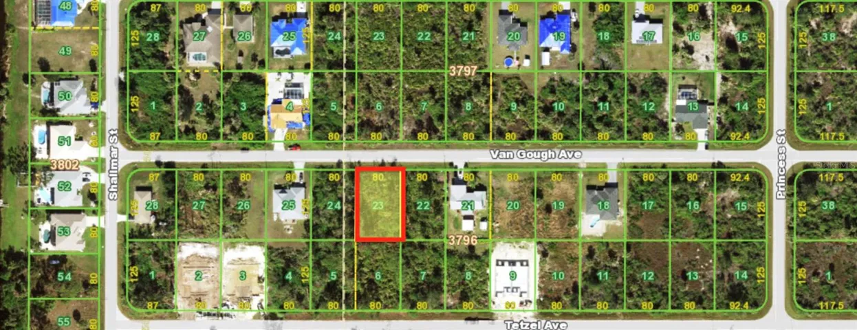Overhead - Property highlighted in Red outline
