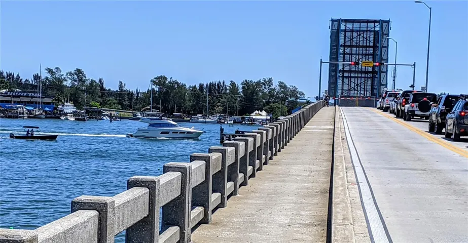 Cortez Rd drawbridge up for passing sailboats on the Intracoastal Waterway