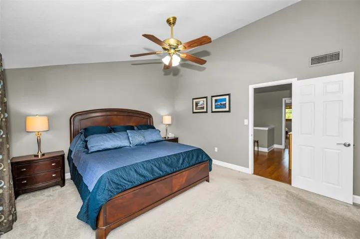 Primary bedroom with updated carpet