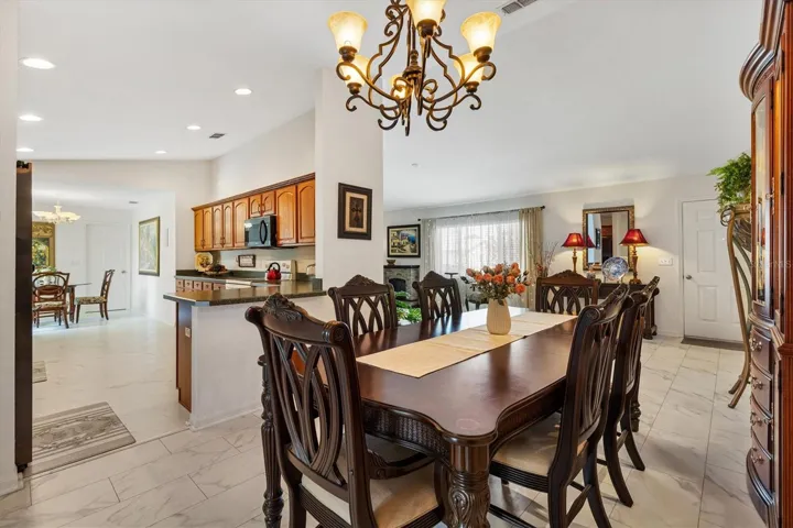 Dining room with kitchen to left