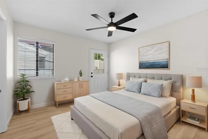Virtually staged primary bedroom 2