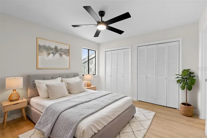 Virtually staged primary bedroom 1