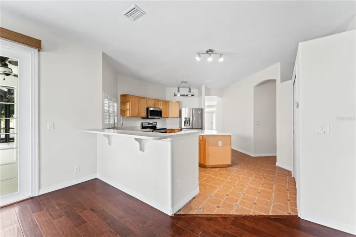 Bright kitchen with easy access to dining and living areas