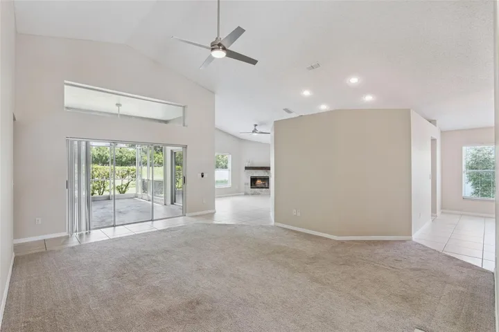 Family room with large sliders to back porch