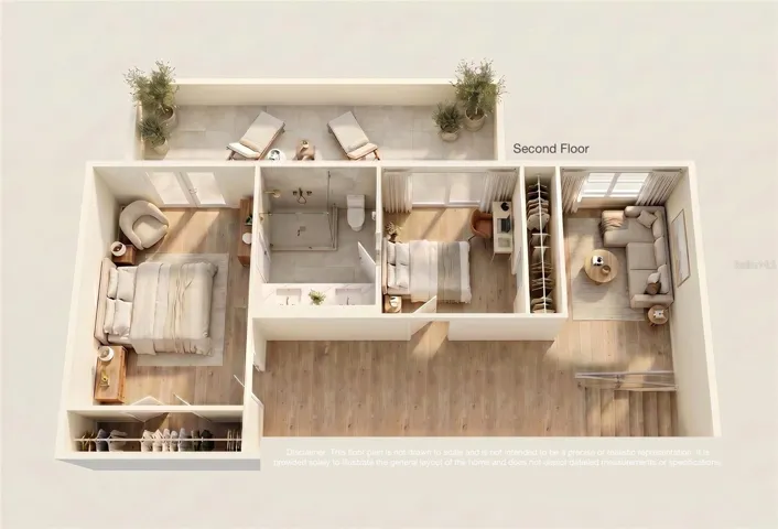 Second Floor - Disclaimer: This floor plan is not drawn to scale and is not intended to be a precise or realistic representation. It is provided solely to illustrate the general layout of the home and does not depict detailed measurements or specifications.
